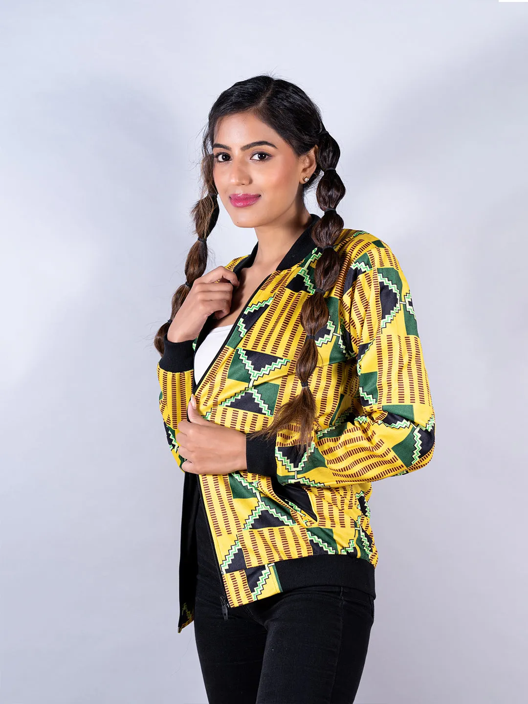 Yellow African Printed Jacket For Women