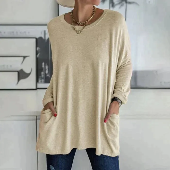 Yvonne® | Fashion Tunic Top Pocket Loose Round Neck Long Sleeve