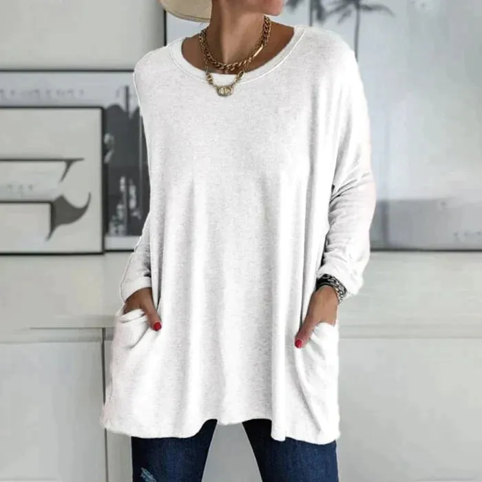 Yvonne® | Fashion Tunic Top Pocket Loose Round Neck Long Sleeve