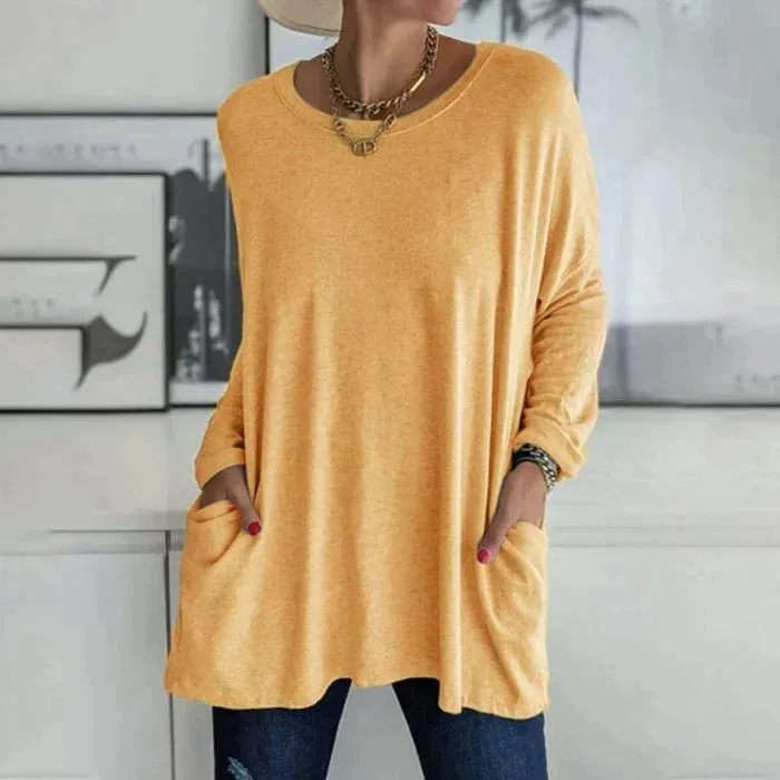 Yvonne® | Fashion Tunic Top Pocket Loose Round Neck Long Sleeve
