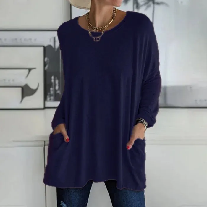 Yvonne® | Fashion Tunic Top Pocket Loose Round Neck Long Sleeve