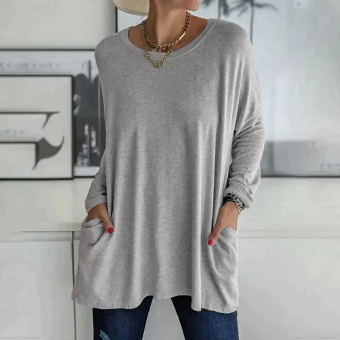 Yvonne® | Fashion Tunic Top Pocket Loose Round Neck Long Sleeve