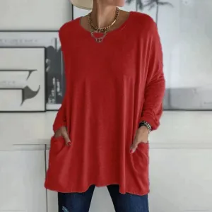 Yvonne® | Fashion Tunic Top Pocket Loose Round Neck Long Sleeve