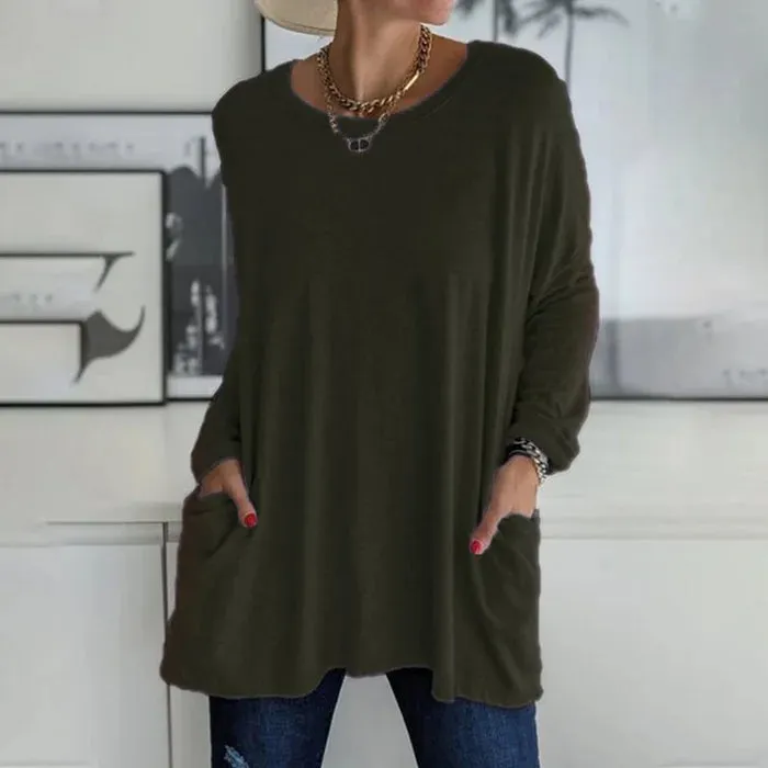 Yvonne® | Fashion Tunic Top Pocket Loose Round Neck Long Sleeve