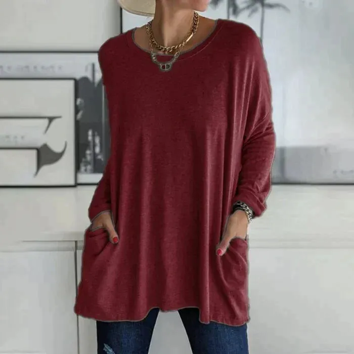 Yvonne® | Fashion Tunic Top Pocket Loose Round Neck Long Sleeve