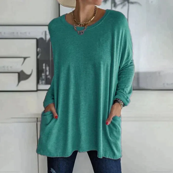 Yvonne® | Fashion Tunic Top Pocket Loose Round Neck Long Sleeve