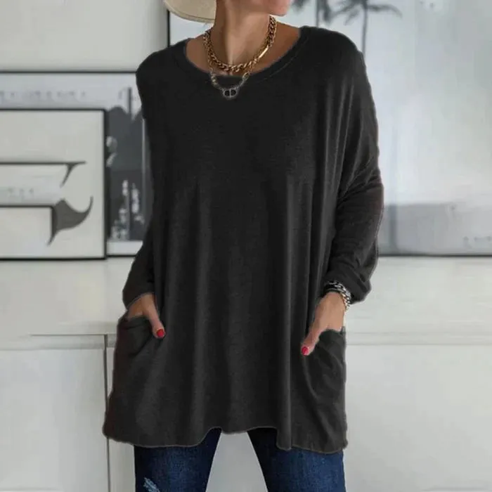 Yvonne® | Fashion Tunic Top Pocket Loose Round Neck Long Sleeve