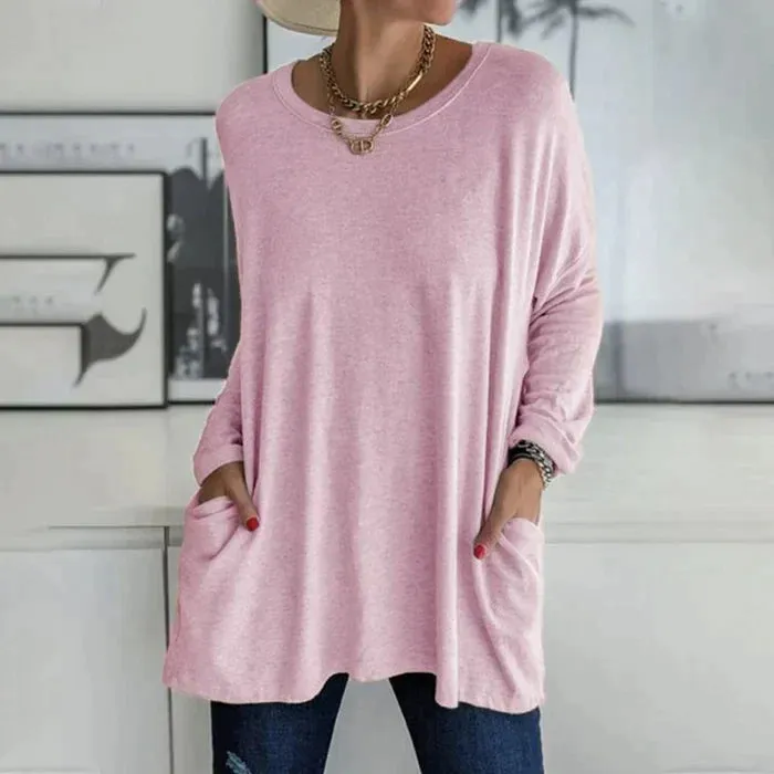 Yvonne® | Fashion Tunic Top Pocket Loose Round Neck Long Sleeve
