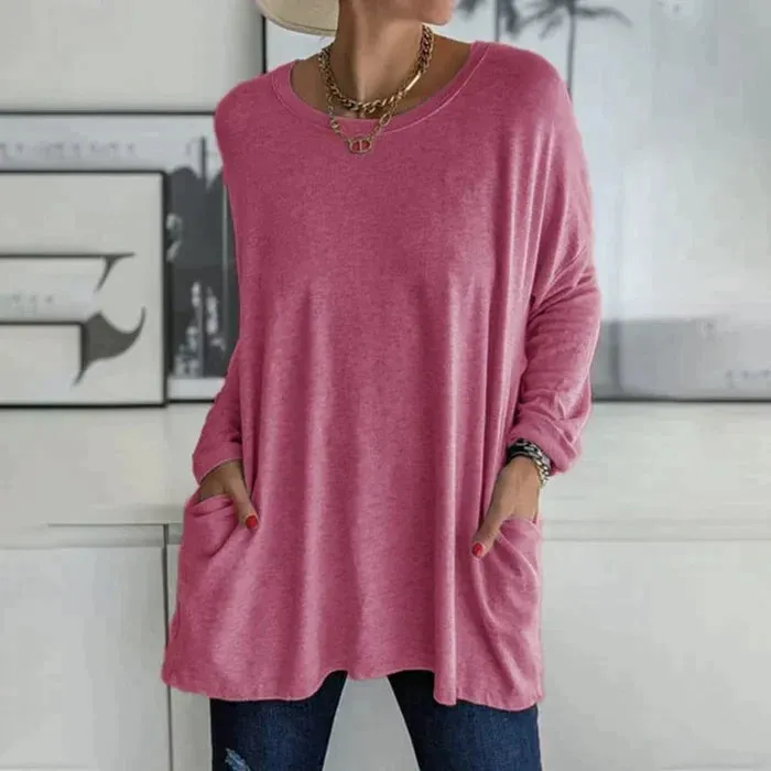 Yvonne® | Fashion Tunic Top Pocket Loose Round Neck Long Sleeve