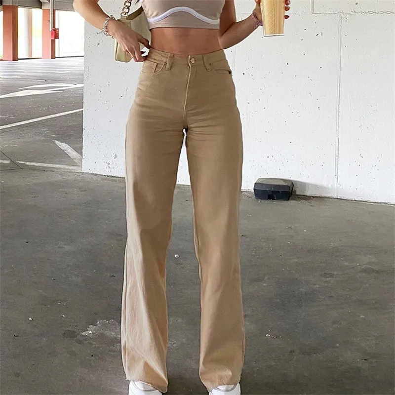 Zinnia High-Waisted Straight-Leg Denim Pants